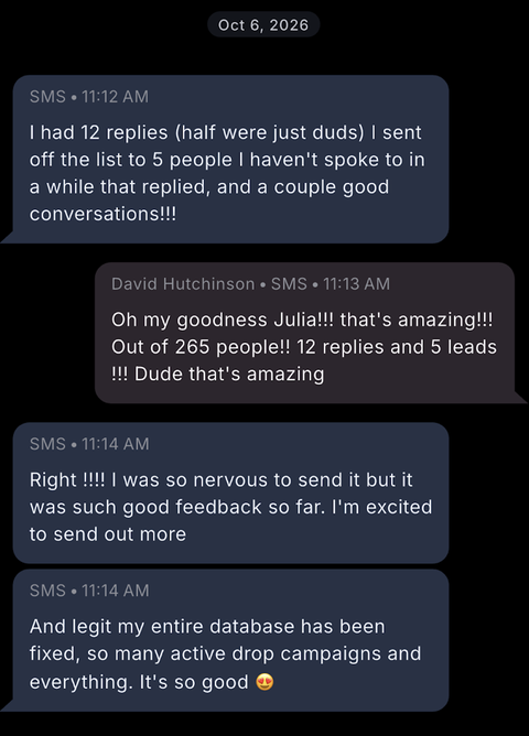 Original member screenshot: Julia — database follow-up