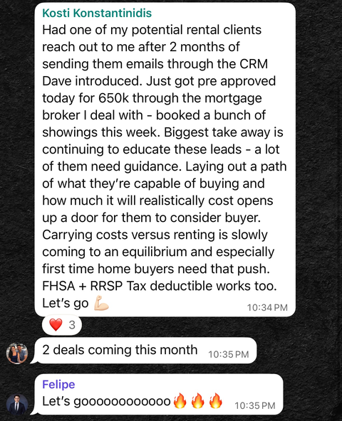 Original member screenshot: Kosti — CRM follow-up