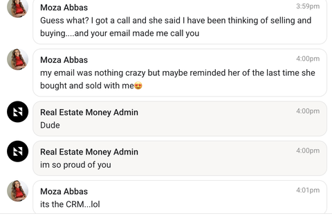 Original member screenshot: Moza Abbas — email follow-up